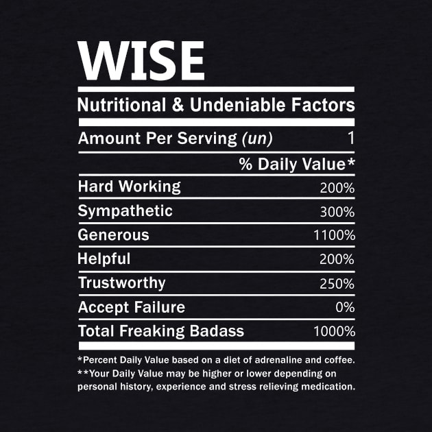 Wise Name T Shirt - Wise Nutritional and Undeniable Name Factors Gift Item Tee by nikitak4um